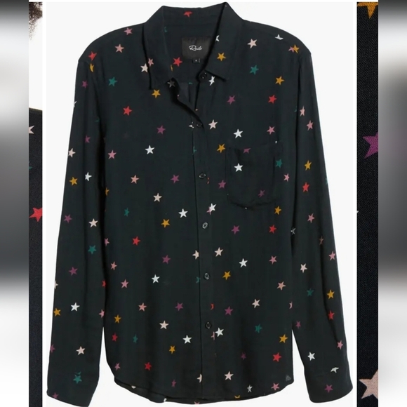 Rails Rocsi Rayon Button Up in Black Onyx With Rainbow Stars Size XS - Picture 16 of 16